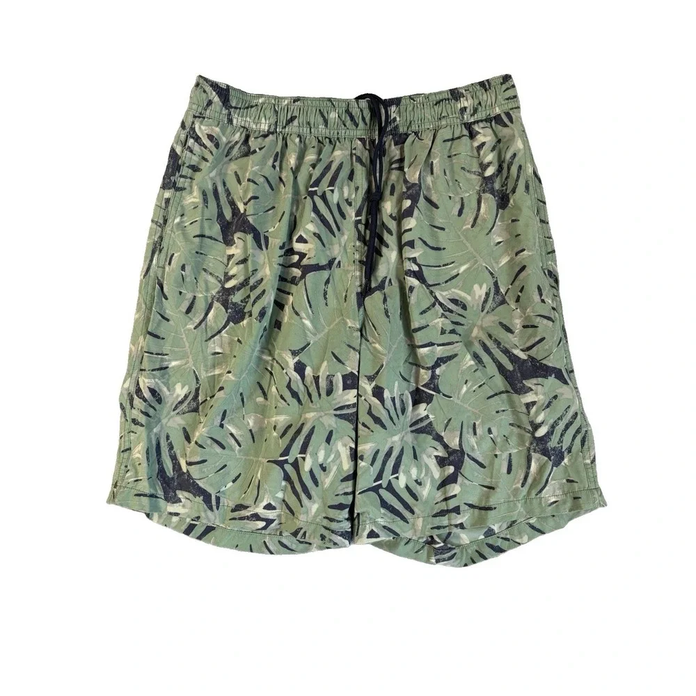 Kirkland Men's Swim Shorts M Green Monstera Print Beachwear Resortwear Tropical